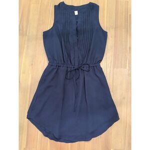 Work Dress Navy Blue Pleated Preppy Sleeveless Drawstring Waist Dress XS Petite
